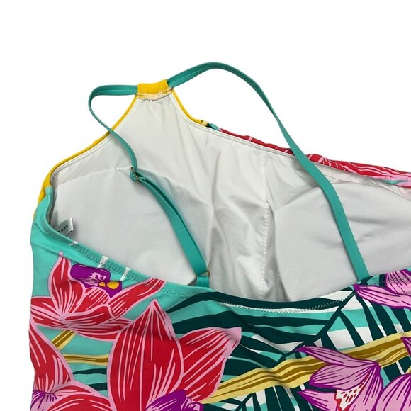 Trina Turk Plus Multicolor One Shoulder Asymmetric One‎ Piece Swimsuit 18W - Picture 3 of 10